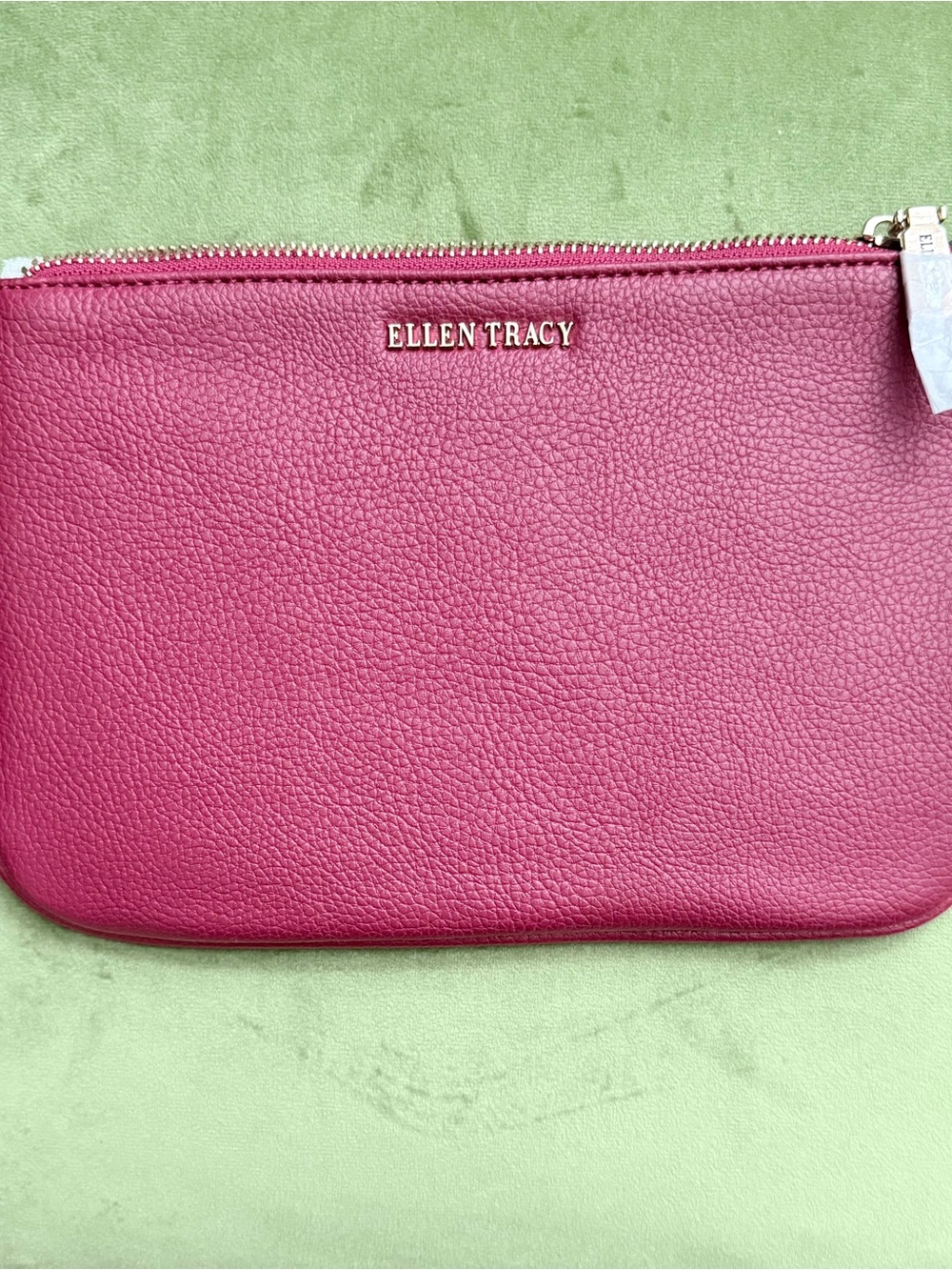 Ellen Tracy Red Pebbled Leather Wristlet Pouch